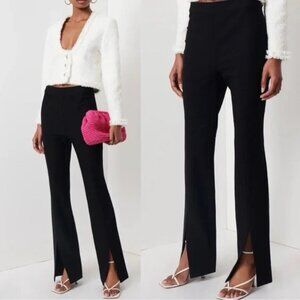 DEREK LAM 10 Crosby LUCIA Split Cuff Flared Black Pants Front Zip 12 (34"L) NWOT